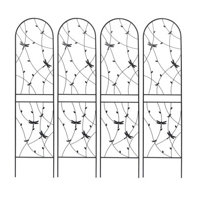 4 Pack 86.7"x19.7" Rustproof Metal Garden Trellis - Outdoor Climbing Plant Support With Dragonfly Deco, Easy Assembly Black