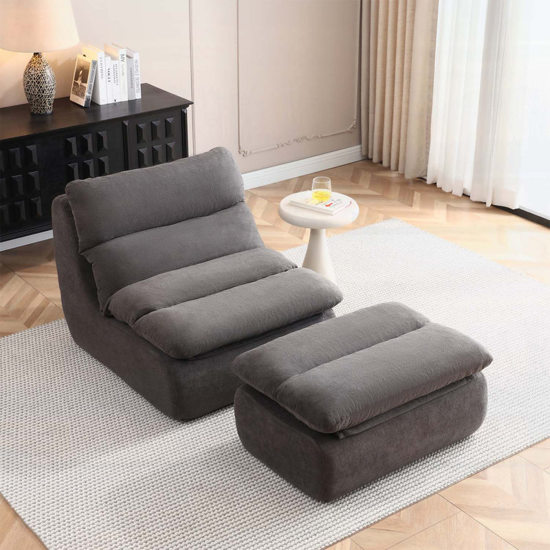 Chaise longue confortable avec repose-pieds, fauteuil à billes avec repose-pieds, Gris