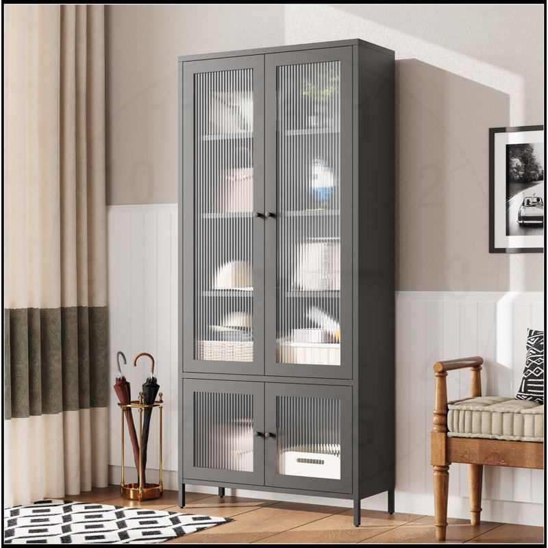 Armoire de rangement polyvalente en métal avec portes élégantes en verre pour différentes pièces