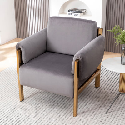 Sistrunk  Modern Glam Velvet Gray Accent Chair with Padded Arms and Gold Metal Frame