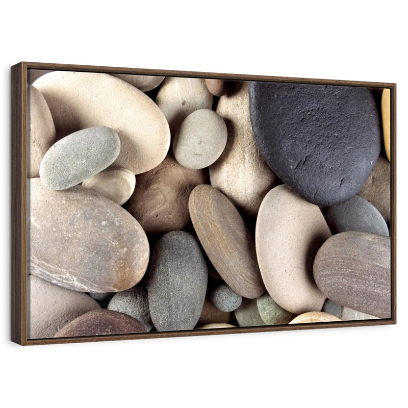 Cailloux bruns, 19 po x 13 po, Cadre flottant noyer