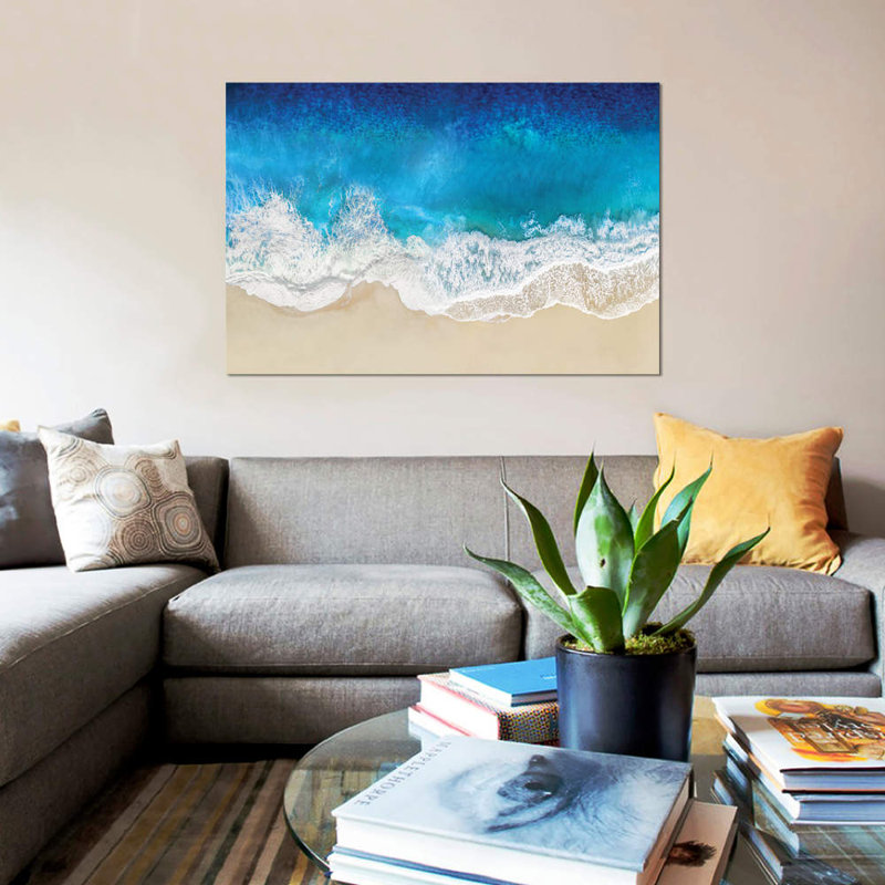 «Aqua Ocean Waves from Above», impression sur toile, H 8 po x l 12 po x P 0,75 po, Toile tendue, Pas de tapis