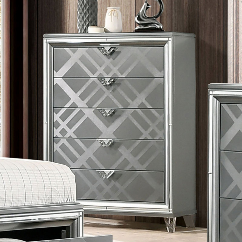 Commode en bois de style contemporain pour chambre à coucher, Argent