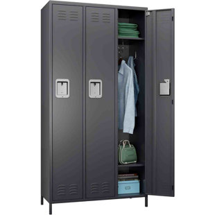 Metal Lockers For Employees School Office Gym Home Lockers Storage,3 Doors Lockers With 6 Shelves And 6 Hooks, Assembly Required