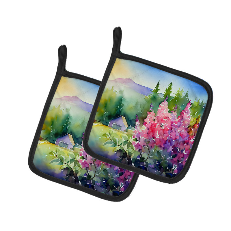 Idaho Syringa in Watercolor Pair of Pot Holders