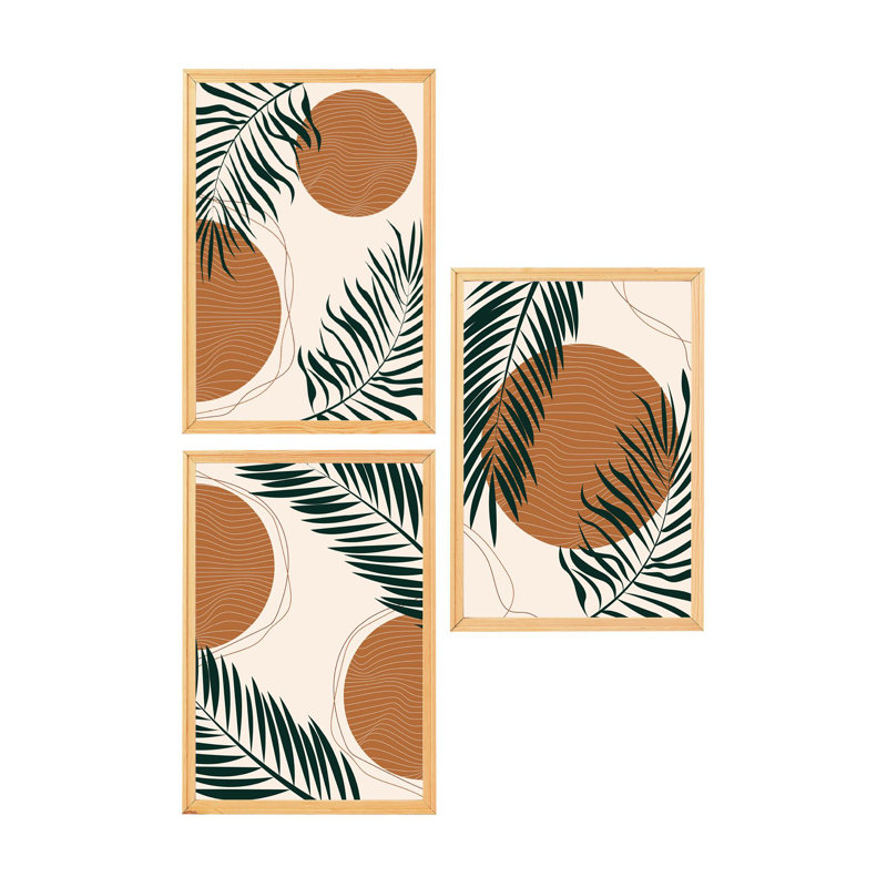 Elegant Decorative Framed MDF Paintings (3 Pieces), Solid Pine Wood Frame, 19.7 x 13.8 inches Each | 100% MDF & Bristol Paper, Double-Sided PVC Film (Shiny & Matte) | Perfect for Living Room & Office Decor