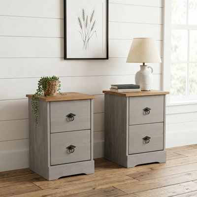 Set of 2 Corona Grey Modern 2-Drawer Bedside Cabinets Petite