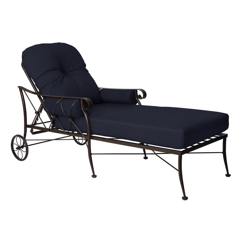 Derby Outdoor Chaise Lounge, Canvas Navy Sunbrella® Canvas, Chestnut Brown