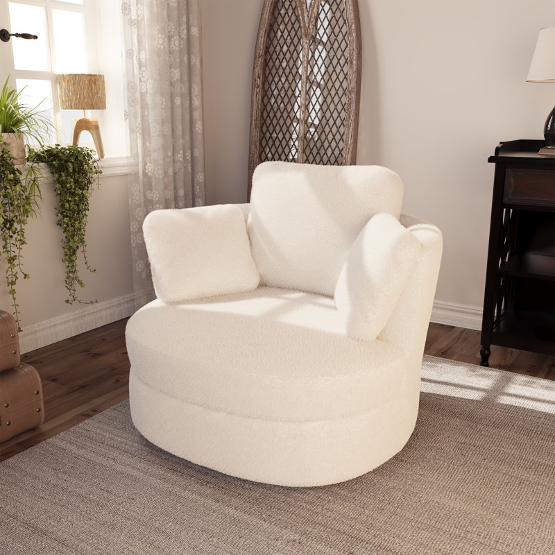 Fauteuil demi-tonneau pivotant avec housse et 3 coussins, Ivoire ivoire