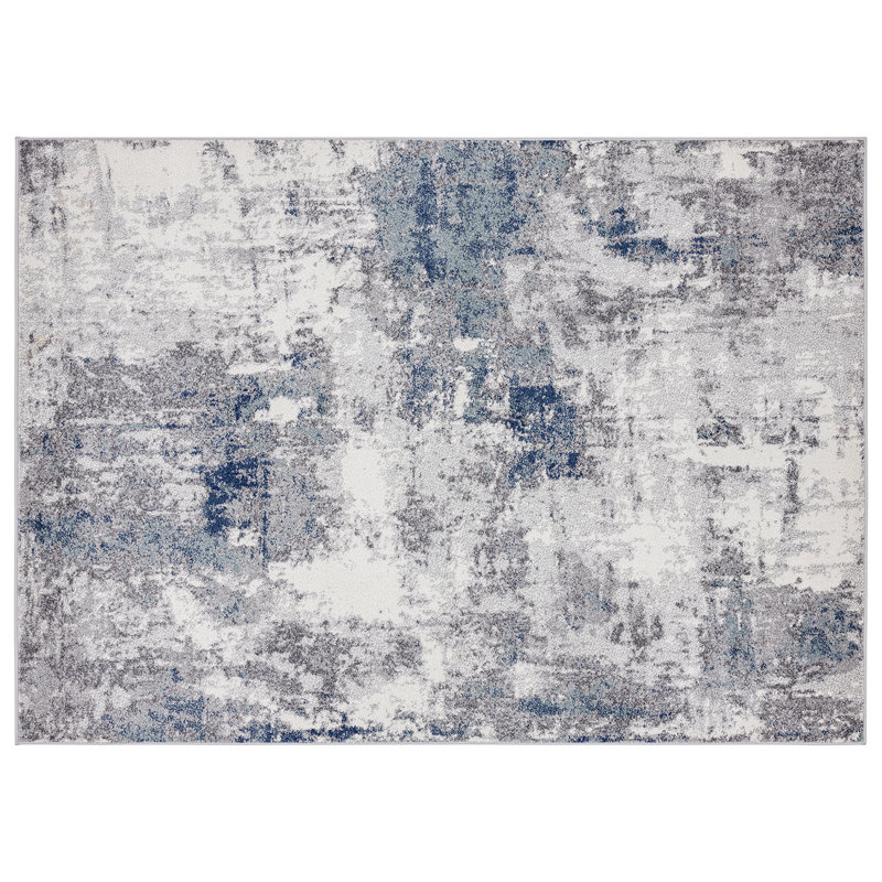 Tapis abstrait ivoire / gris, Rectangle 5 pi x 7 pi