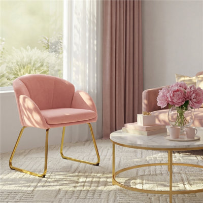 Flower Shape Tub Chair with Golden Metal Legs 