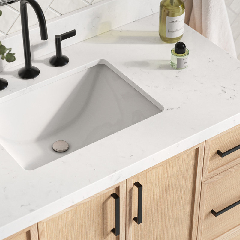 Ariel Kelly 42 Inch Single Rectangular Sink Bathroom Vanity With Carrara Quartz Countertop, Oak