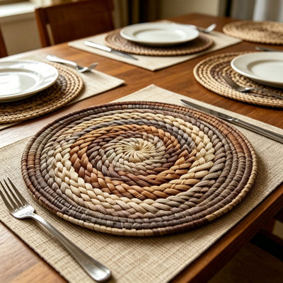 Ensemble de 6 napperons ronds en plastique faits à la main, dégradés assortis, résistants à la chaleur, imperméables et réutilisables, pour la cuisine et la salle à manger. Accessoires décoratifs pour la table d'intérieur.