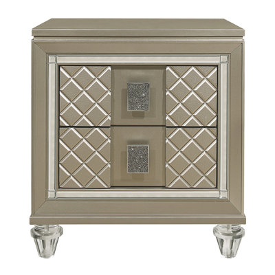 Glamorous Champagne Finish 1pc Nightstand of 2 Drawers Acrylic Feet Bedside Table Luxury Bedroom Furniture Beveled Mirror Trim