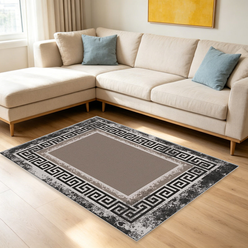 Black & Beige Greek Key Border carpet-easy to clean, machine-washable, soft and comfortable; suitable for door mats, kitchens, living rooms, bedrooms, corridors, and laundry areas. Easy to clean, durable carpet for home decoration.