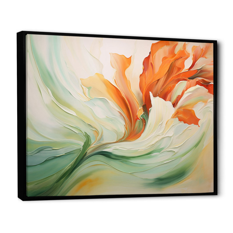 «Green Flowing Petals - Abstract Botanicals», impressions encadrées, H 24 po x l 32 po, Reproduction avec cadre flottant