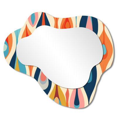 Beige Modern Irregular Accent Mirror – Retro Abstract Drops XI, Metal Print
