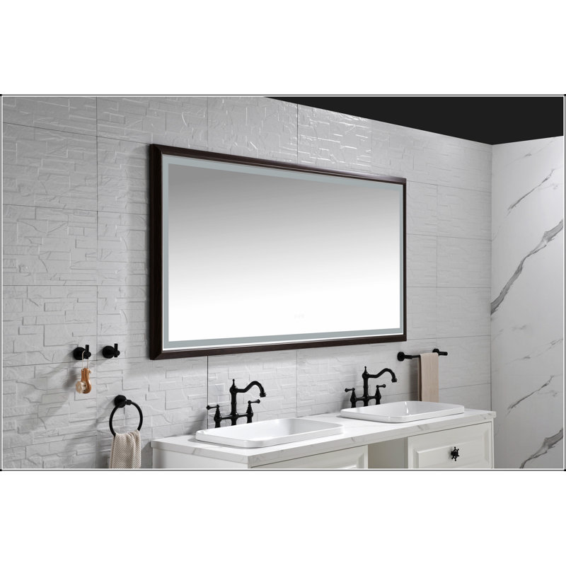 Miroir de salle de bain à DEL avec cadre en aluminium, meuble-lavabo mural, antibuée, mémoire, 3 couleurs, gradation continue
