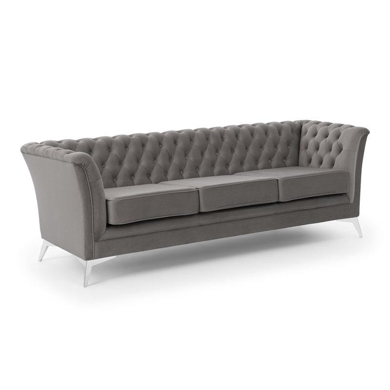 Whitby 3 Seater Velvet Sofa, Chrome, Grey
