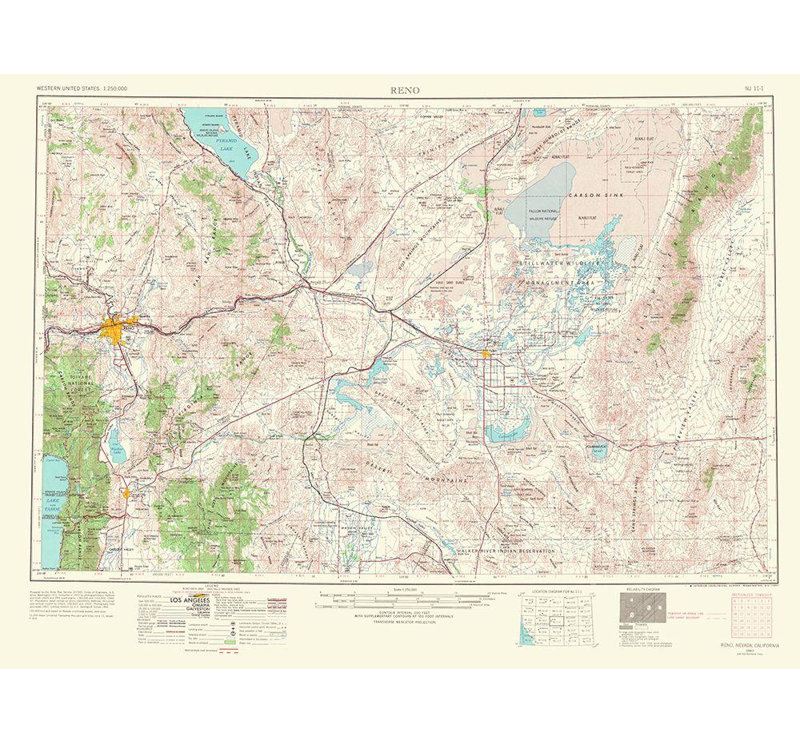 Art sur toile tendue par Red Barrel Studio® USGS Gallery, Reno Nevada California Quad, USGS, H 19 po x l 24 po