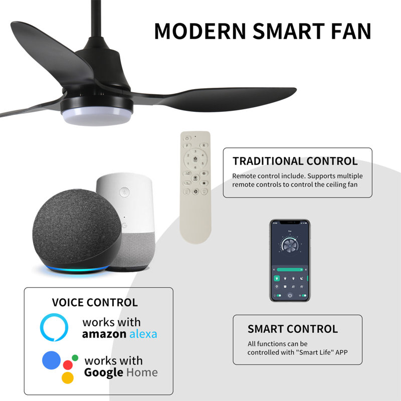 42" Smart Ceiling Fan With Lights Remote,Silent DC Motor,Voice Control Via Alexa Google WIFI Phone,6-Speed,Outdoor Indoor Modern  Ceiling Fans For Living Room Bedroom Patio