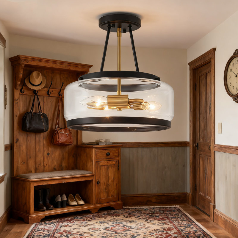 Plafonnier semi-encastré 3 lumières avec abat-jour en verre, lustre cylindrique à intensité variable pour le couloir, l'entrée, la chambre à coucher, l'éclairage de la cuisine et de la salle à manger, homologué UL