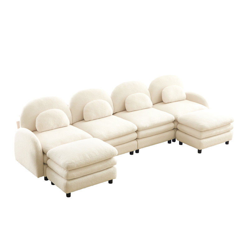 Canapé 4 places Teddy, H 35,4 po x l 129,1 po x P 38,8 po, Beige / Blanc