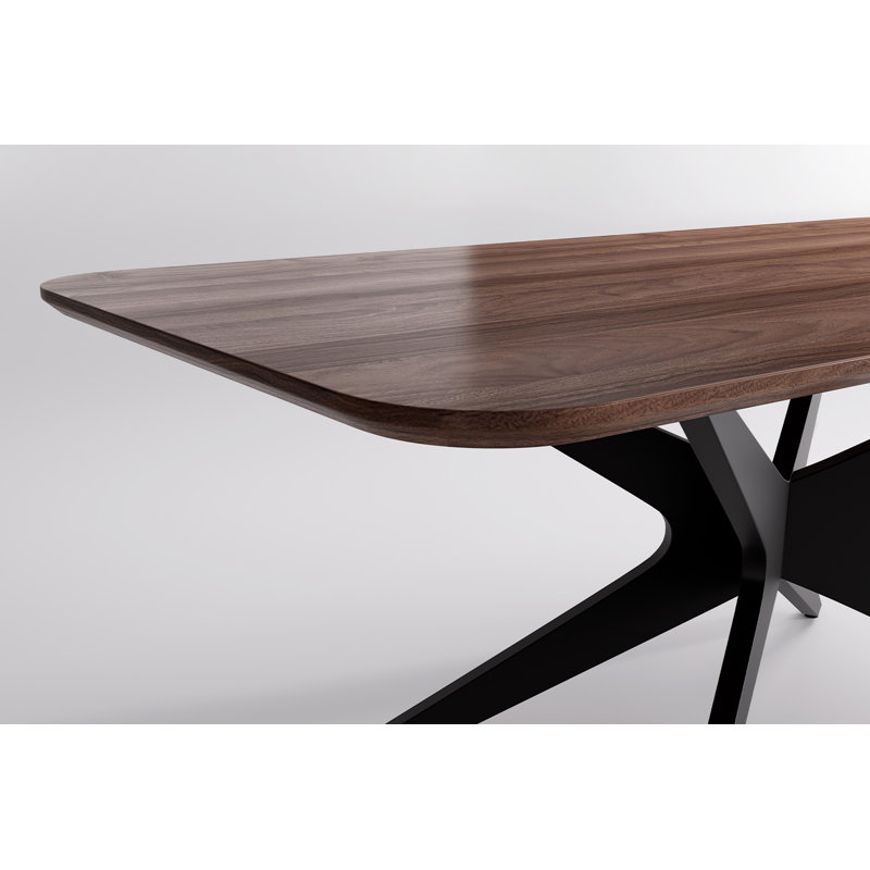 Table de salle à manger rectangulaire en bois manufacturé et solide avec pieds en métal 69,4 po l 69,4 po, Noyer