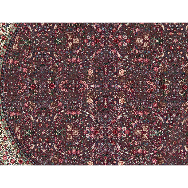 Tapis rond de qualité prune et ivoire noué à la main