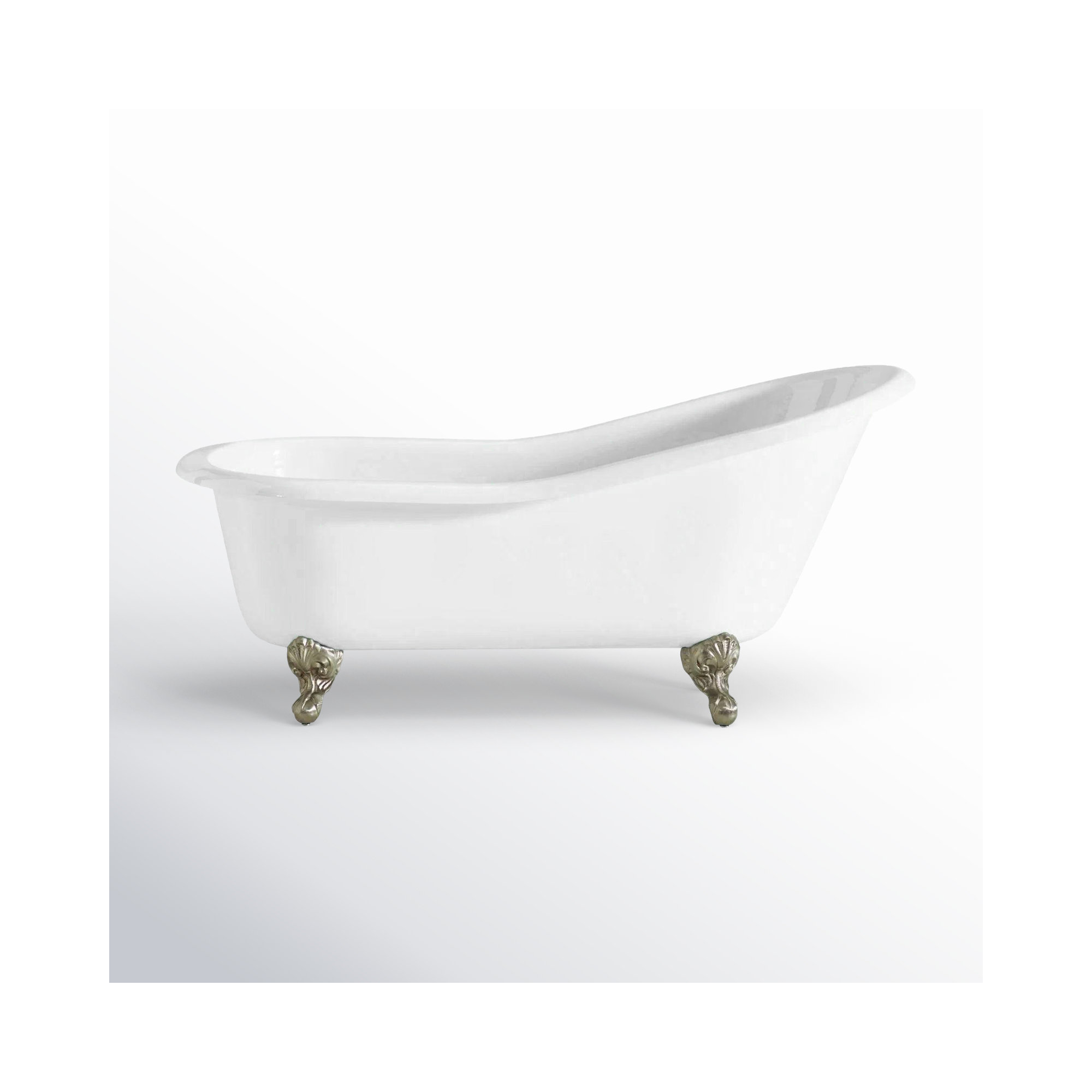 Dian 54'' Soaking Cast Iron Bathtub, Brushed Nickel, White Interior with White Exterior