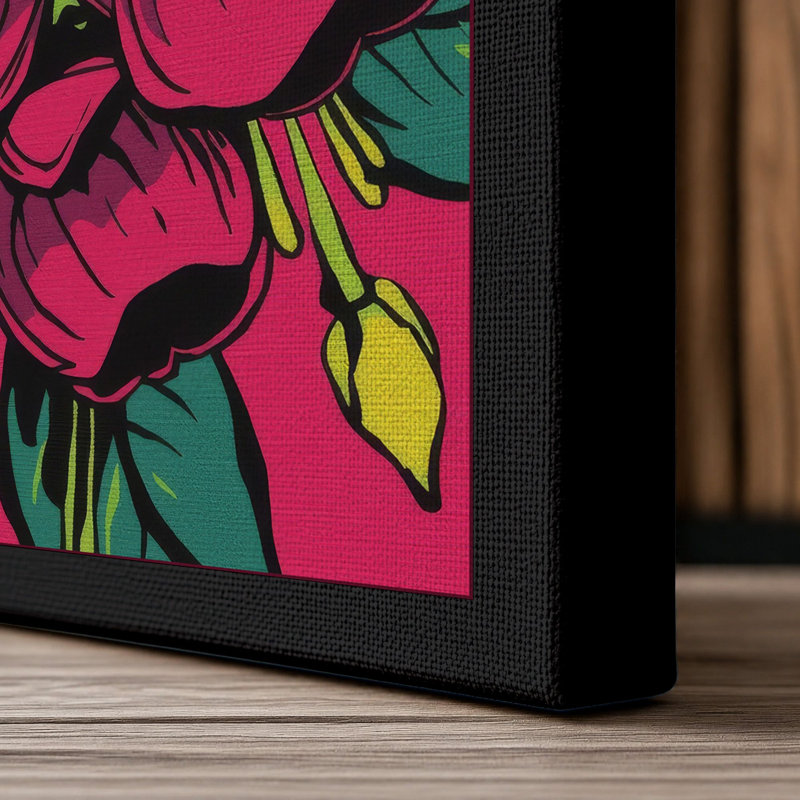 Clustered Magenta Blooms Botanical - Wrapped Canvas, 18x12 - 45.7 x 30.5 cm, Black Border