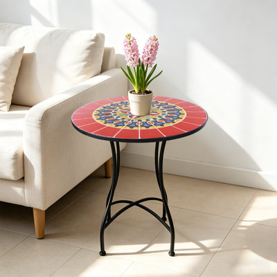 23,6 pouces table d'appoint en fer table décorative, petite table basse circulaire à l'intérieur, cour extérieure, jardin, table de chevet, support à plantes