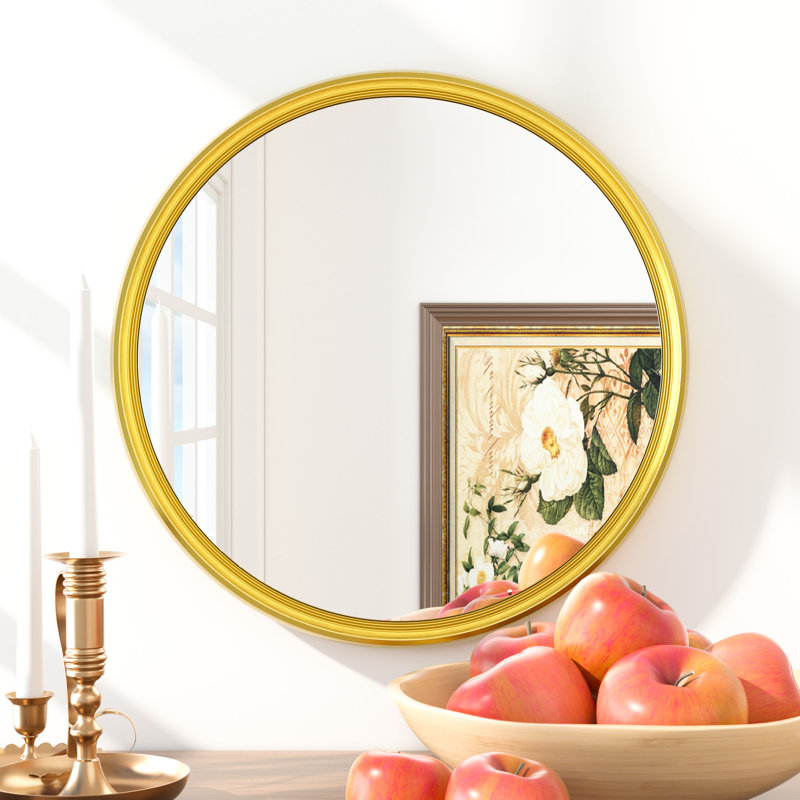 Evangelista Aluminum Alloy Framed Tempered Glass Round Wall Mirror, 16" x 16", Brushed Gold