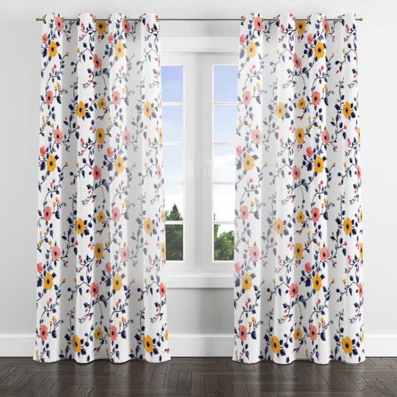 Rideaux Country Farmhouse pour chambre à coucher - Rideau à œillets rose et jaune à motif patchwork - 1 panneau