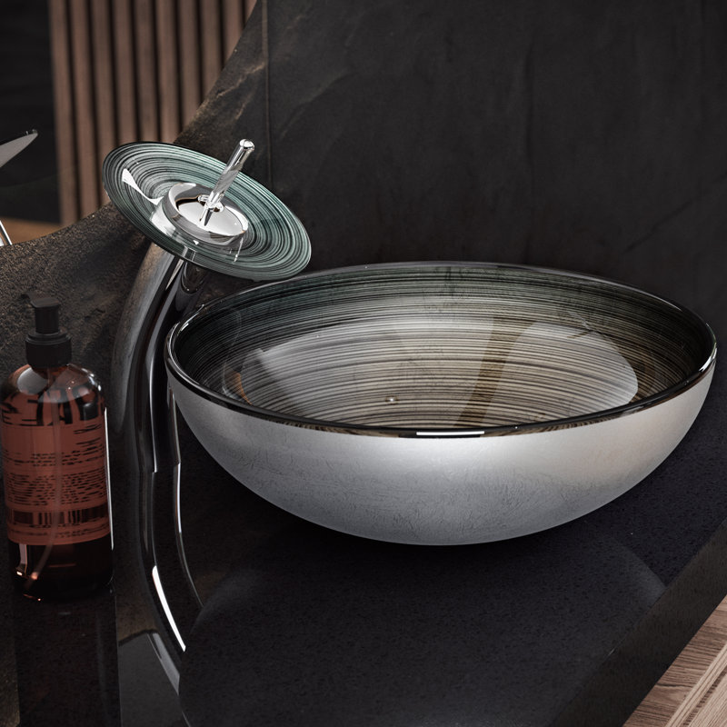 Lavabo vasque en verre Cascade 16,5 avec robinet, Gris fumé