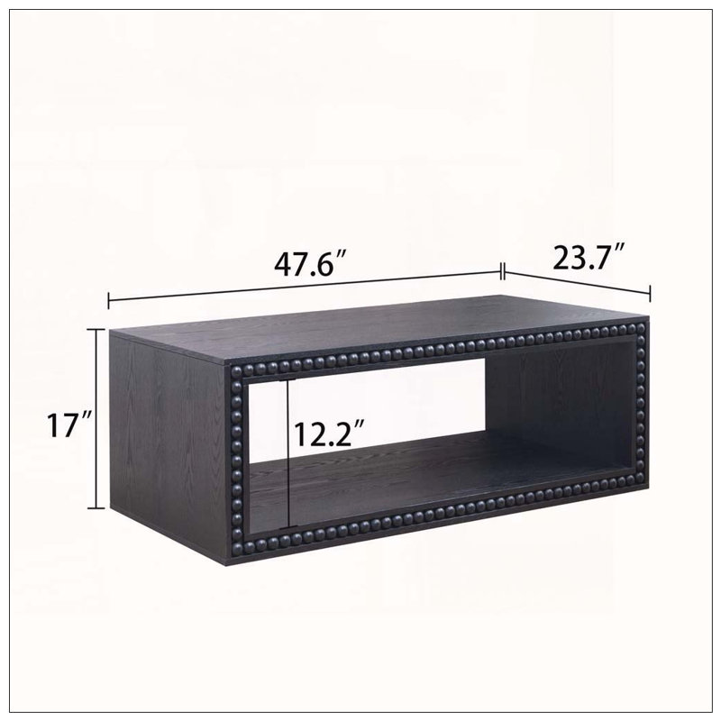 Table basse 47,6 "rectangulaire avec tablette de rangement ouverte, Noir