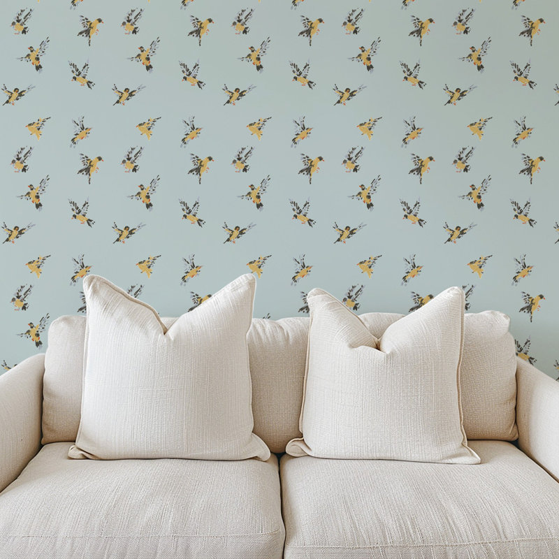 Flight of the Finches - Wallpaper, Daylight Blue, Peel & Stick, Self-Adhesive