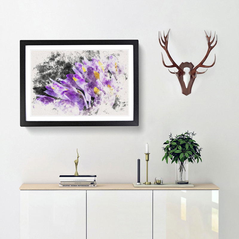 Wild Purple Orchid Flowers - Single Picture Frame Print on MDF, Black, 35cm H x 50cm W x 2cm D