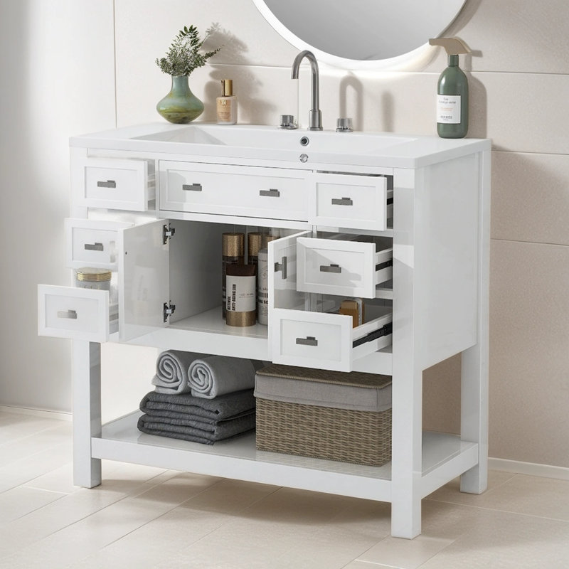 Onolee 36'' Free Standing Single Bathroom Vanity with Resin Top, White