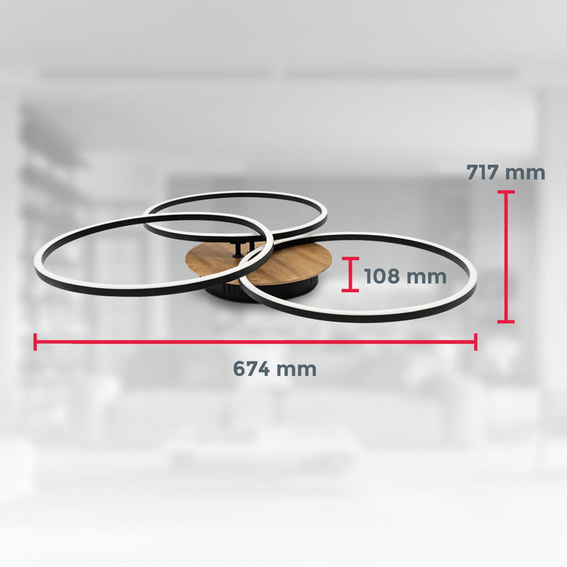 LED Ceiling Light Wood CCT Dimmable Remote Control Ceiling Lamp Night Light Rotatable, Matte Black