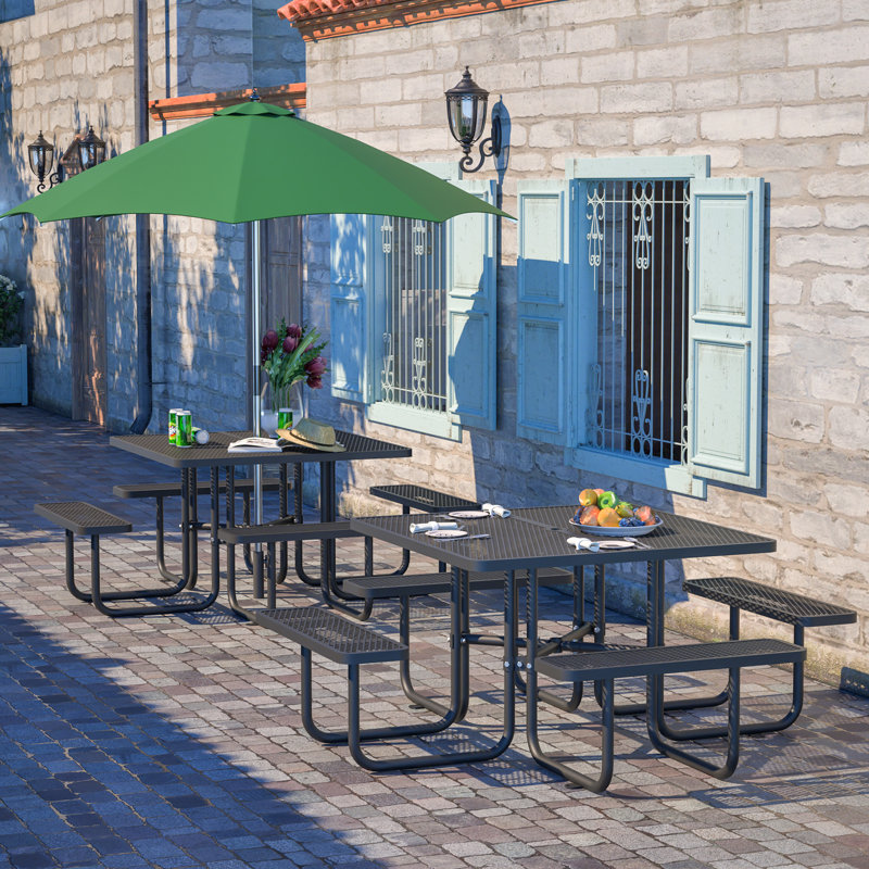 Ensemble de table de pique-nique d'extérieur multifonctionnel pour 6 personnes - Conception durable en fer forgé, idéal pour le jardin, la terrasse, la terrasse et le parc