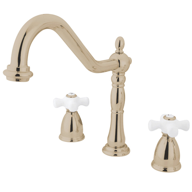 Kingston Brass Heritage Double-Handle Widespread Kitchen Faucet, Polished Nickel, Without Spray, Lever