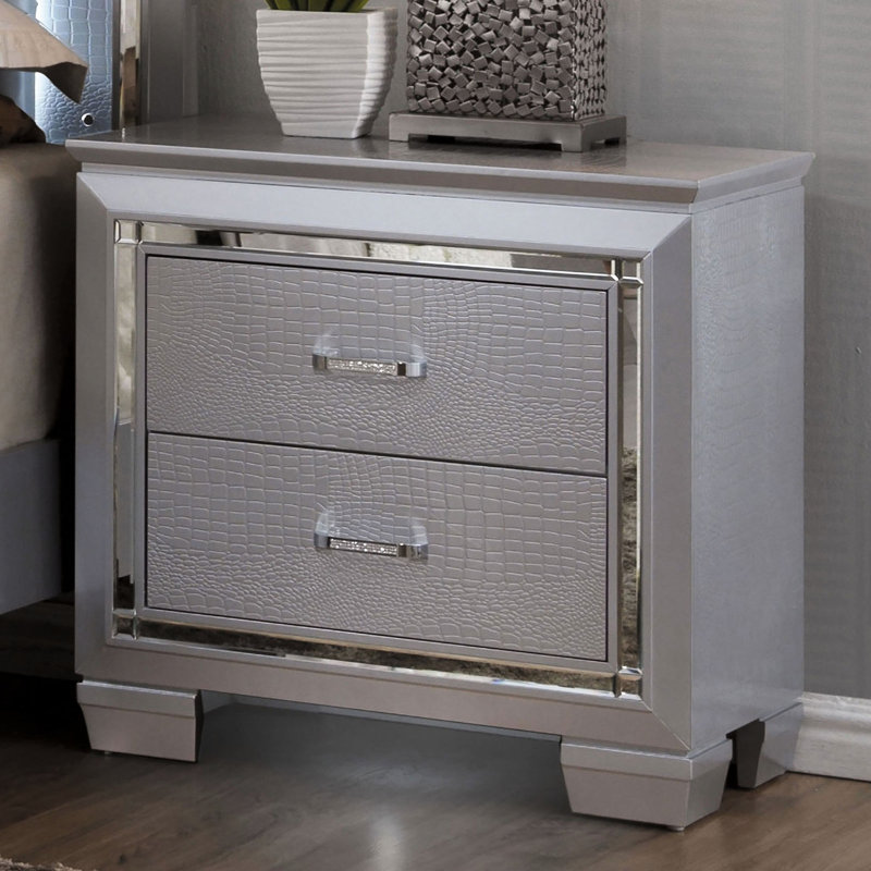Armoire de chevet moderne en bois massif avec tiroir en feutre Mobilier de chambre à coucher contemporain: miroir de table argenté