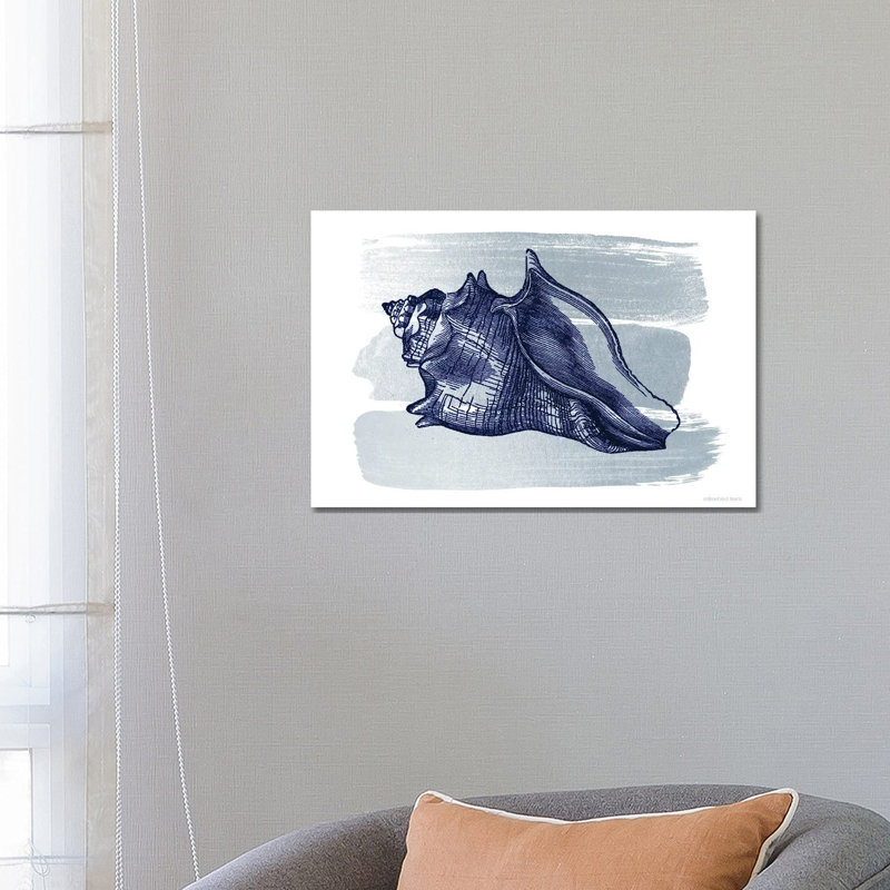 Brushed Midnight Blue Seashell by Bluebird Barn - Print on Canvas, 66.04 cm H x 45.72 cm W x 1.91 cm D, Wrapped Canvas