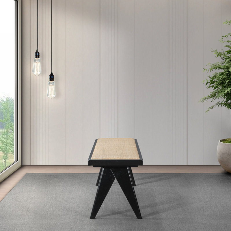 Swader Natural Rattan Upholstered Bench