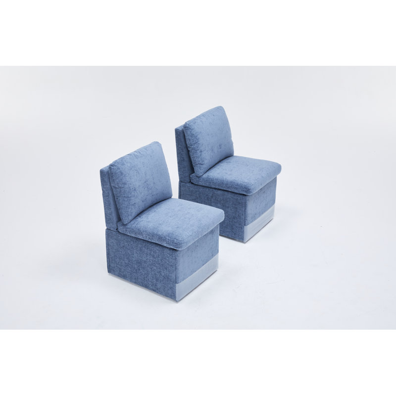 Chaise de salle à manger rembourrée en lin avec roulettes et espace de rangement - ensemble de 2, Bleu