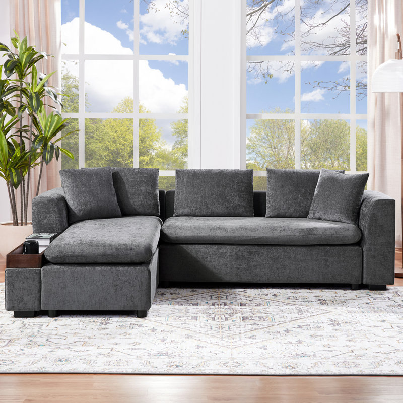 Canapé modulaire de 93,7 po avec canapé en L et compartiment de rangement en bois pour le salon, gris, Gray Chenille