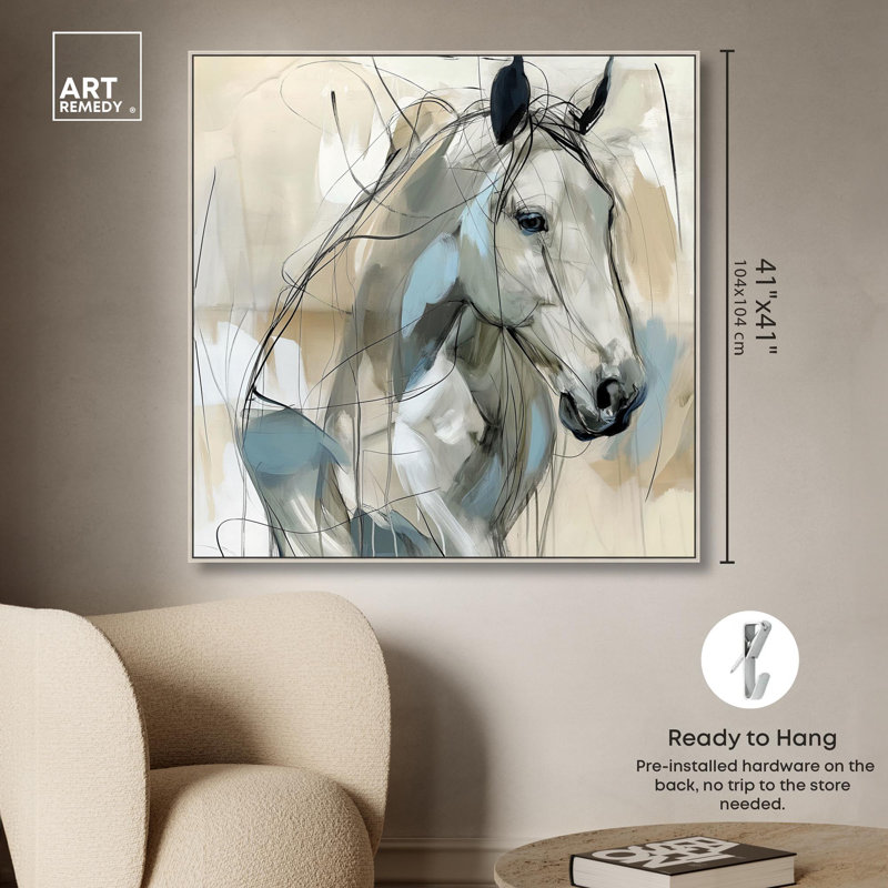 «Horse Glint» par Art Remedy, H 41 po x l 41 po x P 2 po, Encadrement argenté