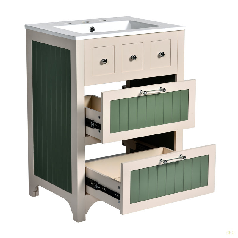 Meuble-lavabo de 24 po avec lavabo en céramique, meuble-lavabo à 2 tiroirs et meuble-lavabo en bois