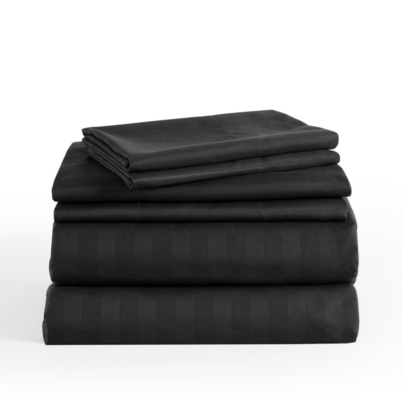 3/4 Pcs Luxury Striped Bed Sheets Set, Twin Sheet Set with 1 Pillowcase, Black